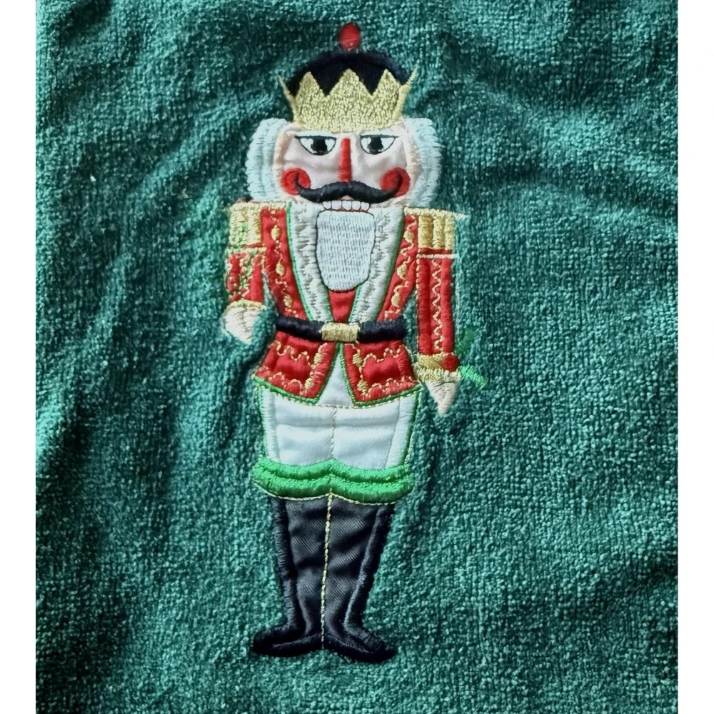 Vintage Saturday Knight Nutcracker Christmas Towel Set 6 Pc Hunter Green Cotton